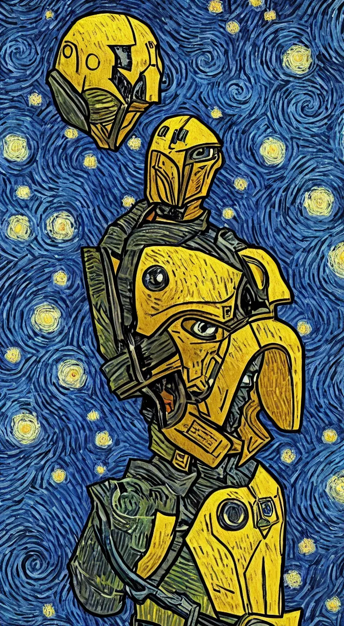 Image similar to Vincent Van Gogh style, the Mandalorian,