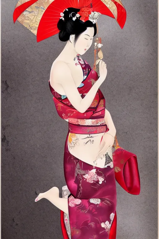 Prompt: extremely sensual and very suggestive geisha full body, digital art, 8k, character, realistic, portrait, photorealism, japan watercolour, masterpiece art