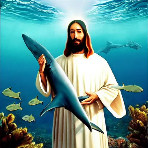 Prompt: shark jesus