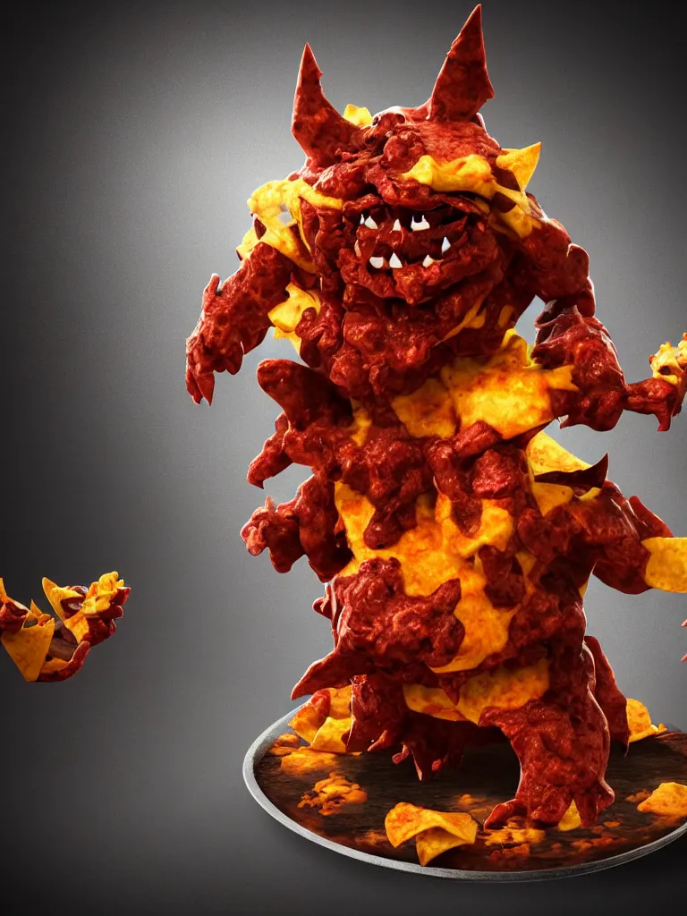 Prompt: evil demon nachos monster coming off the plate, dramatic lighting, hyperrealistic, ultrarealistic, intricate details, 4k, unreal 5, digital art