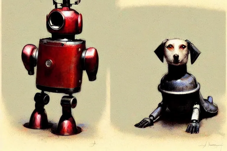 Prompt: adventurer ( ( ( ( ( 1 9 5 0 s retro future android robot dog. muted colors. ) ) ) ) ) by jean baptiste monge!!!!!!!!!!!!!!!!!!!!!!!!! chrome red