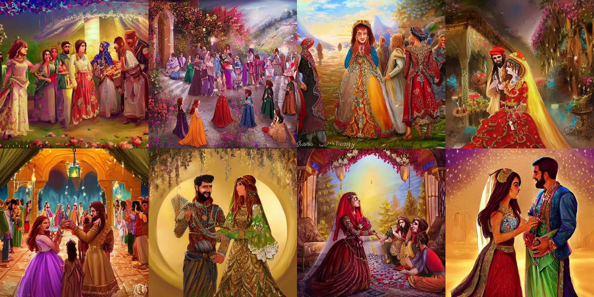 Prompt: fantasy painting of a Kurdish wedding, digital art, highly detailed, 4k, artstation