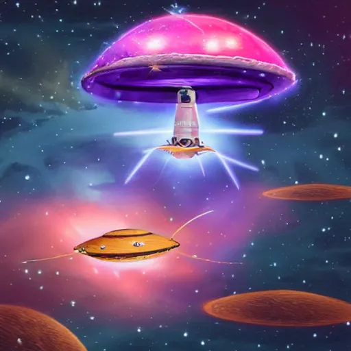Prompt: yipyips flying a ufo through space