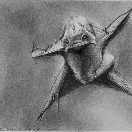 Prompt: national geographic wildlife photography of hipposideros griffini but as a wildlife sketch. hipposideros griffini charcoal wildlife drawing, in habitat, by john banovish. detailed charcoal, intricate, scientific field study.