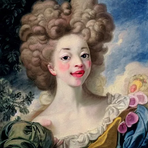 Image similar to helga pataki's teeth, soft rainbow, painting by francois boucher, sad minion eyes