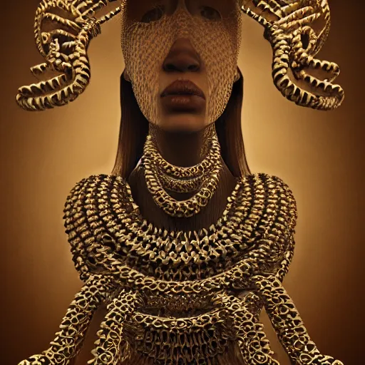 Image similar to queen of chains, 4 k, intricate, jaw dropping, gorgeous, surreal, octane render