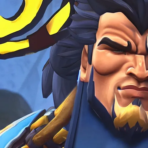 Image similar to a screenshot of arnold schwarzenegger as hanzo in overwatch