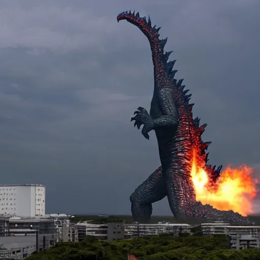 Image similar to godzilla attacking fukushima daiichi unit 4, dramatic lighting