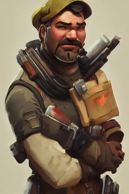 Image similar to beautiful highly detailed realistic stylized character portrait team fortress 2 engineer, detailed character art master portrait by ismail inceoglu, trending on artstation