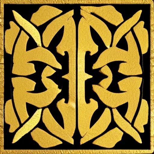 Image similar to 3d render of an abstract medieval pattern gold tile, symetrical