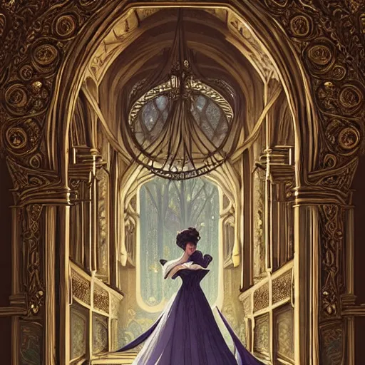 Image similar to audrey hepburn in an epic victorian novel, inside an ornate castle, intricate, elegant, highly detailed, digital painting, artstation, matte, illustration, art by artgerm, greg rutkowski, loish, rhads, ferdinand knab, makoto shinkai, lois van baarle, ilya kuvshinov, rossdraws, tom bagshaw