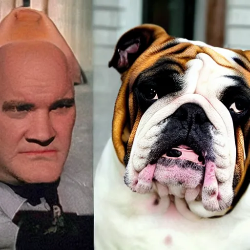 Image similar to a bulldog that looks exactly like quentin tarantino