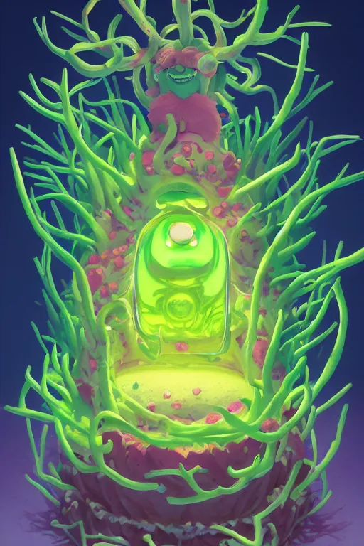 Image similar to roots cactus sushi cristal smurf ghost creature animal sushi cristal very big eye roots cactus elemental flush of force nature micro world fluo fishscale, behance hd by jesper ejsing, by rhads, makoto shinkai and lois van baarle, ilya kuvshinov, rossdraws radiating a glowing aura global illumination ray tracing hdr