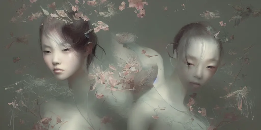 Image similar to breathtaking delicate detailed concept art painting creature, by hsiao - ron cheng, bizarre compositions, exquisite detail, pastel colors, 8 k