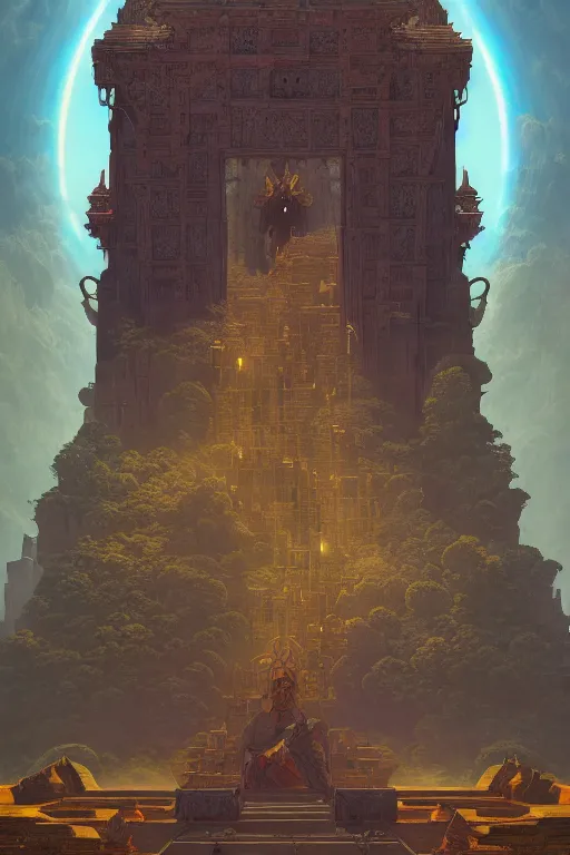 Prompt: the last temple of the shadow monk, coherent design, symmetrical, concept art, trending on artstation, vivid color, complementary color, golden ratio, detailed, sharp lines, intricate, rainbowshift, peter mohrbacher, gustave dore, maxfield parrish, alphonse mucha, deviantart, octane render