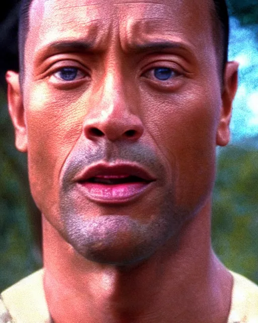 Image similar to film still close up shot of dwayne johnson as forrest gump in the movie forrest gump. photographic, photography