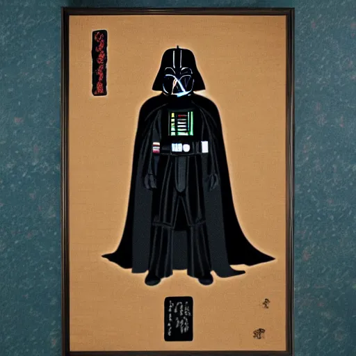 Image similar to darth vader in the style of ancient japanese paintings