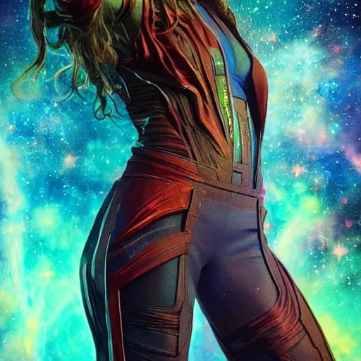 Prompt: ! dream nebula from guardians of the galaxy, passionate pose, intricate, elegant, space glow, sharp focus, soft bokeh, illustration, highly detailed, concept art, matte, trending on artstation, vibrant colors, 3 d 8 k, art by wlop and artgerm and greg rutkowski, mucha, giger, marvel comics, beksinski