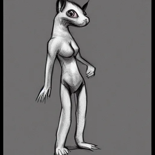 Image similar to bipedal sugarglider character. digital charcoal sketch. character design. # digitalsketch # monochrome # sketch # ink # characterdesign # dndcharacter # charactersketch # characterconcept # conceptart