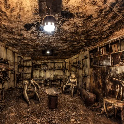 Prompt: a Cole mine, creepy setup, ambient horror lights, 8k