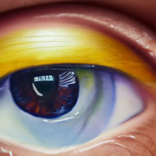 Prompt: beautiful painting, mountains in the pupil human's eye, photo, closeup shot, high resolution, high detail, hyper realistic, 4K, 8K