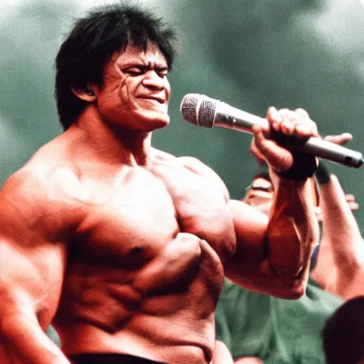 Image similar to hulk performing at woodstock