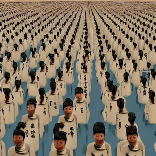 Prompt: clone army of chinese culture revolution bathing in sea of lemonade by diego velasquez