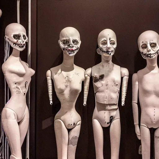 Prompt: sinister mannequins in backrooms, liminal spaces, cryptidcore, horrorcore, highly detailed