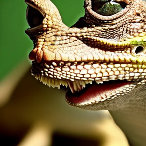 Image similar to the head of a lizard photoshopped onto a gorrilla's body