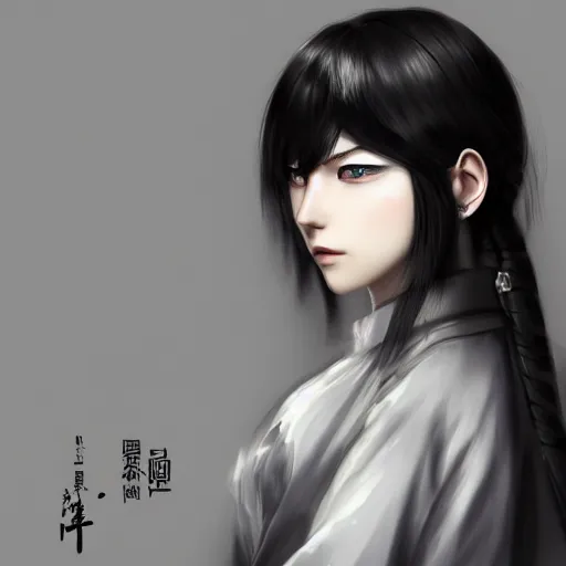 Image similar to heroine, beautiful, sui ishida with black hair, hyperrealistic, highly detailed, 8 k, a real photographic, digital art, character, realistic, portrait, female samurai, symatrical, dark atmospheric lighting, artstation, symetric, lineart