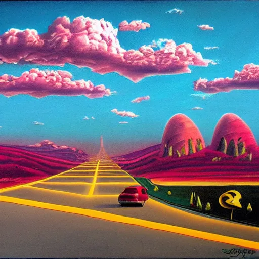 Prompt: surrealist painting of a highway