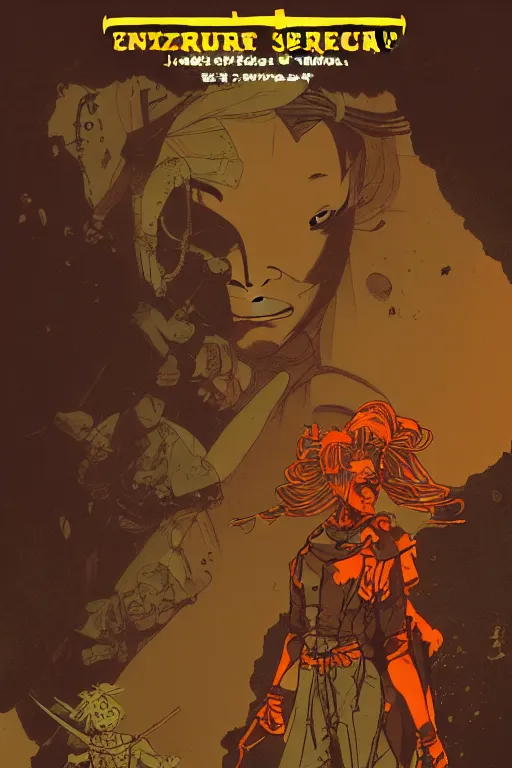 Image similar to interzone orange grey secret society, samurai girl at the crumbling temple by ashley wood and mike mignola and mike ploog and katuya terada and moebius, artstation, 4 k detailed post processing, footage