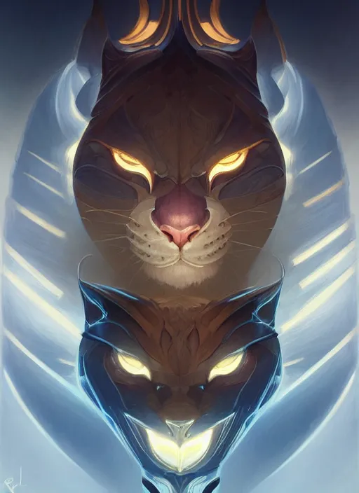 Image similar to symmetry!! portrait of rengar, league of legends, glowing lights!! intricate, elegant, highly detailed, digital painting, artstation, concept art, smooth, sharp focus, illustration, art by artgerm and greg rutkowski and alphonse mucha