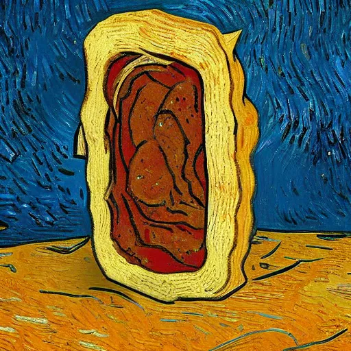 Image similar to a doner kebab by vincent van gogh, digital art, trending on artstation