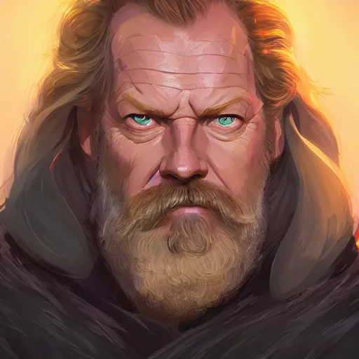 Prompt: portrait of iain glen as odin, the nordic god, mattepainting concept blizzard pixar maya engine on stylized background splash comics global illumination lighting artstation lois van baarle, ilya kuvshinov, rossdraws