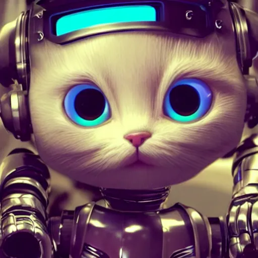 Image similar to a 3 d rendered movie of a cute robot ( ( ( kitten with whiskers ) ) ). the robot has led cybernetic implants. polka dance contest. dramatic lighting. science fiction outer space fantasy blockbuster movie robots, imax 7 0 mm. octane 3 d render, style of castaway ( film ), dune ( film ), polka dancing contest.