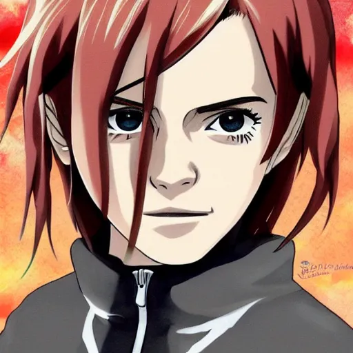 Image similar to emma watson in the style of naruto, fan art