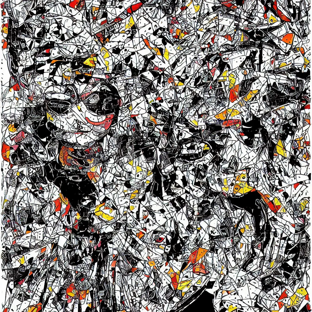 Image similar to person wearing mask, abstract, jet set radio artwork, ryuta ueda artwork, cryptic, rips, spots, asymmetry, stipple, lines, glitches, color tearing, pitch bending, stripes, dark, ominous, eerie, hearts, minimal, points, technical, natsumi mukai artwrok, folds