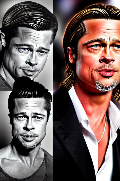 Prompt: brad pitt with giant eyeballs, 8 k, award winning photograph, portrait, detailed face, highly - detailed