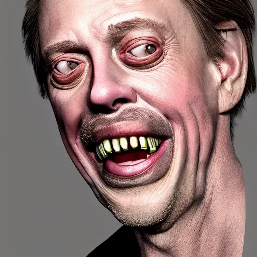 Image similar to hyperrealistic mixed media image of steve buscemi, exaggerated teeth, stunning 3 d render inspired art by xiang duan and thomas eakes, perfect facial symmetry, immaculate complexion, realistic, highly detailed attributes and atmosphere, dim volumetric cinematic lighting, 8 k octane detailed render, post - processing, masterpiece,