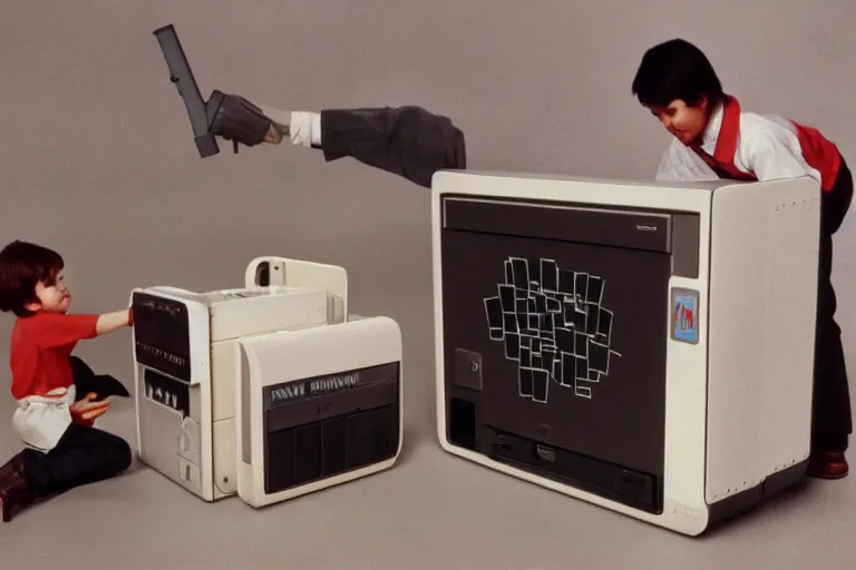 Prompt: The Nintendo Punishment System (NPS) console, 1987