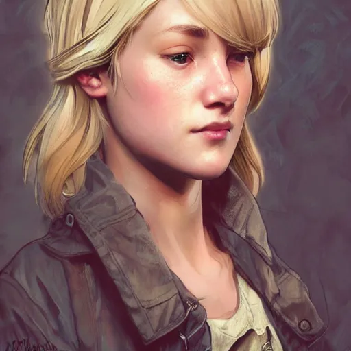 Prompt: Blonde Ellie from TLOU, highly detailed, digital painting, artstation, concept art, smooth, sharp focus, illustration, ArtStation, art by artgerm and greg rutkowski and alphonse mucha and J. C. Leyendecker and Edmund Blair Leighton and Katsuhiro Otomo and Geof Darrow and Phil hale and Ashley wood and Ilya repin and Charlie Bowater