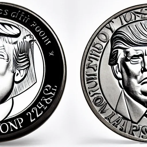 Prompt: a coin with Trump’s face on it