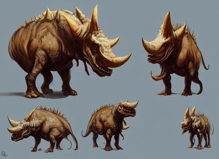 Image similar to character design for a triceratops made by cookies, oil painting by jama jurabaev, extremely detailed, brush hard, artstation, for aaa game, high quality, brush stroke