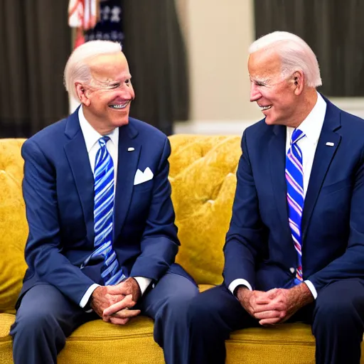 Image similar to A photo of joe biden teams up with a teenage joe biden, perfect faces, 50 mm, award winning photography