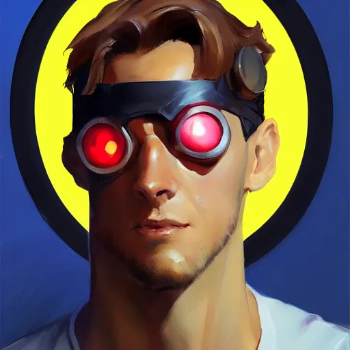 Image similar to greg manchess portrait painting of scott summers aka cyclops as overwatch character, medium shot, asymmetrical, profile picture, organic painting, sunny day, matte painting, bold shapes, hard edges, street art, trending on artstation, by huang guangjian and gil elvgren and sachin teng