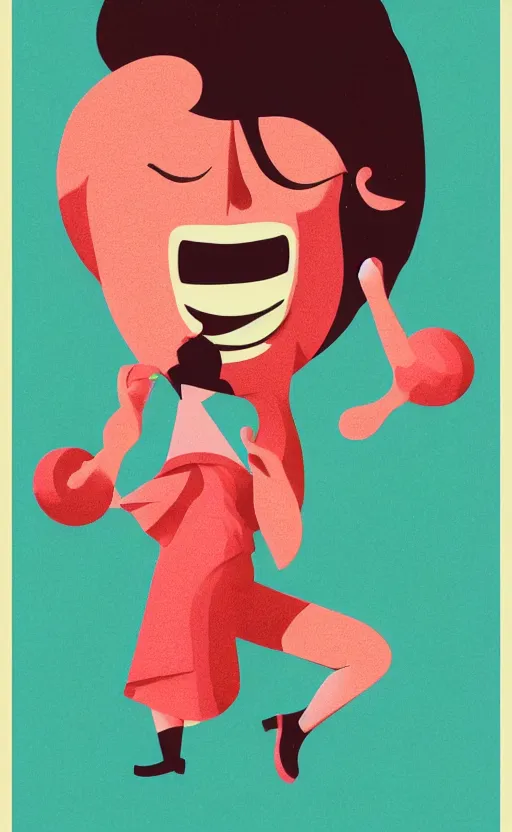 Image similar to illustration with a woman laughing out loud, standup, comedy, joke, painting by tom whalen, funny meme photo, trending on behance, digital illustration, storybook illustration, grainy texture, flat shading, vector art, airbrush, pastel, watercolor, poster