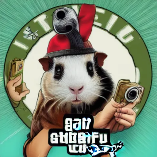 Prompt: a guinea pig in the style of gta 5 cover art