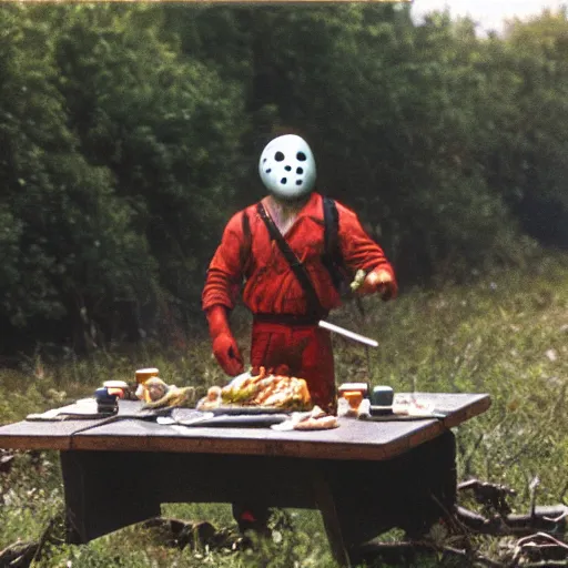 Image similar to jason voorhees having a picnic at chernobyl