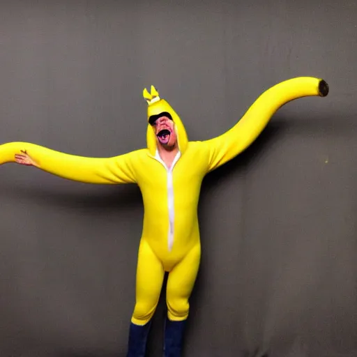 Prompt: photo booth film strip of a person in a banana costume doing fun poses